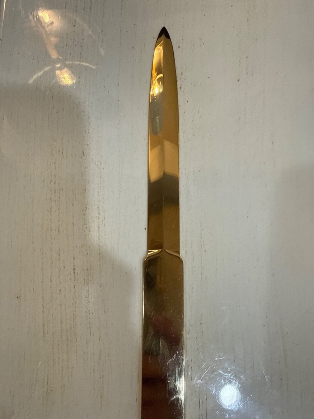Vintage Minimalist Gold Tone Brass Letter Opener | Mid-Century Modern Desk Acces